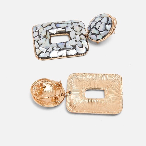 ZARA Geometric Mother Of Pearl Earrings - Picture 7 of 8
